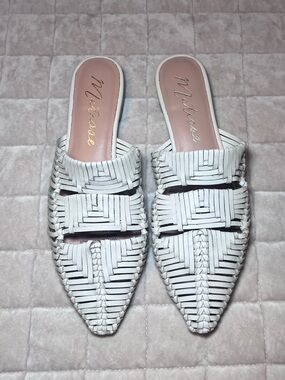 Matisse White Woven Pointed Slide Mules